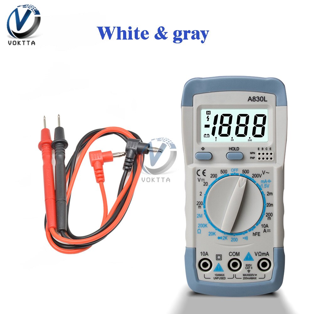 A830L Digitale Lcd Multimeter Draagbare Handheld Ac Dc Voltage Diode Freguency Multitester Voltmeter Amperemeter Tester Gereedschap: White and gray