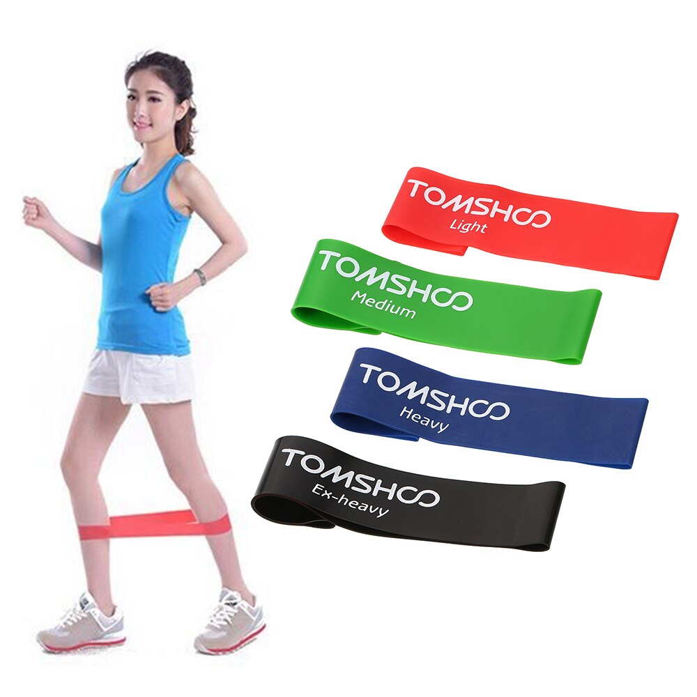 TOMSHOO Set of 4 Exercise Resistance Loop Bands Latex Gym Strength Training Loops Bands Workout Bands Physical Therapy