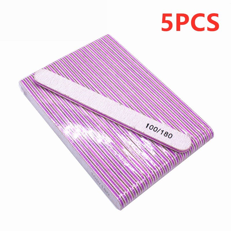10PCS/Set Acrylic Nail File Buffer 100/180 Double Side Of The Nail File Buffer Trimmer Lime Buffer Nail File Nail Art Tools: 5PCS-A-Gray