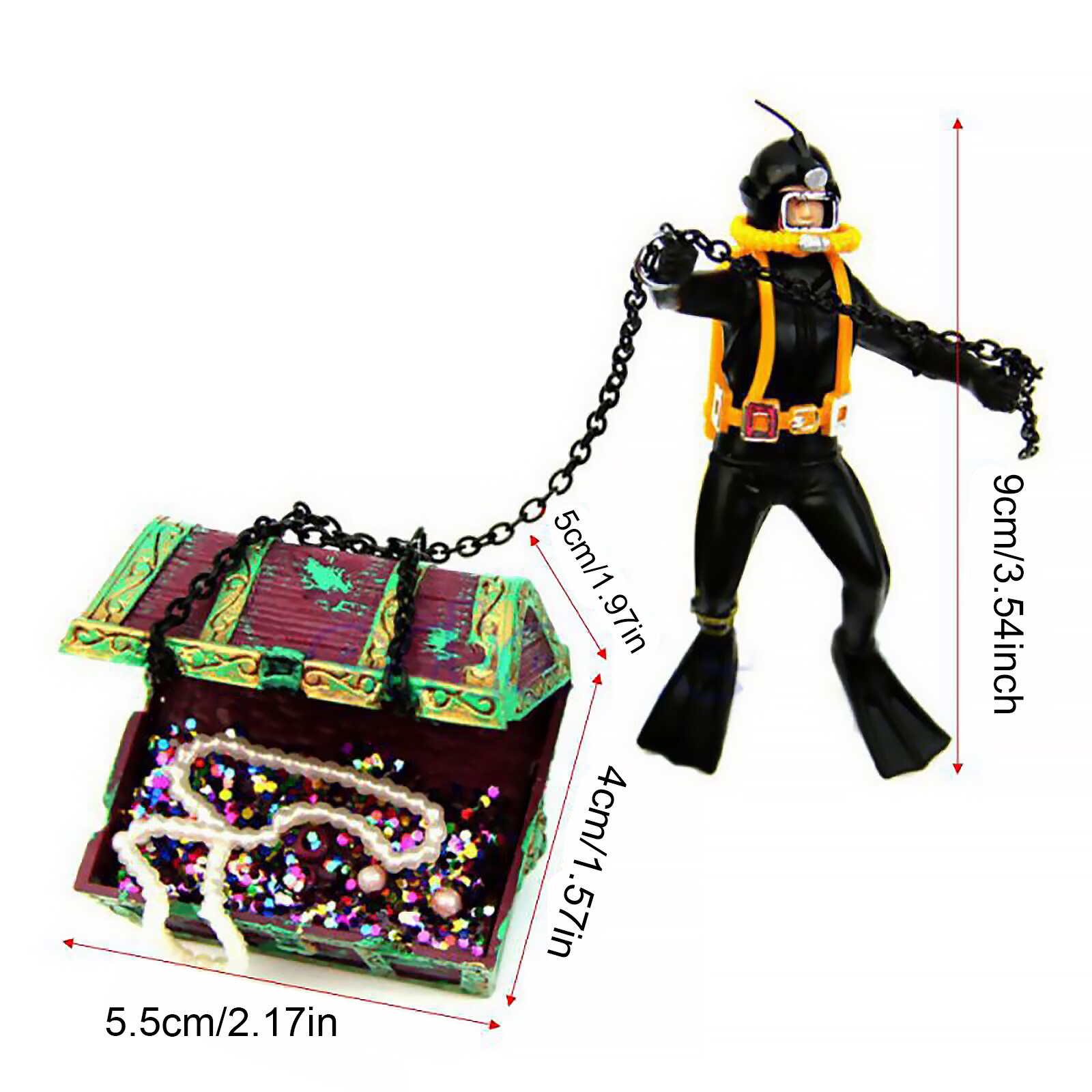 Fish Tank Treasure Chest &amp; Diver Live-Action Aerating Ornament Air Bubbler Movement Aquarium Undersea Decorations Home Decor: black