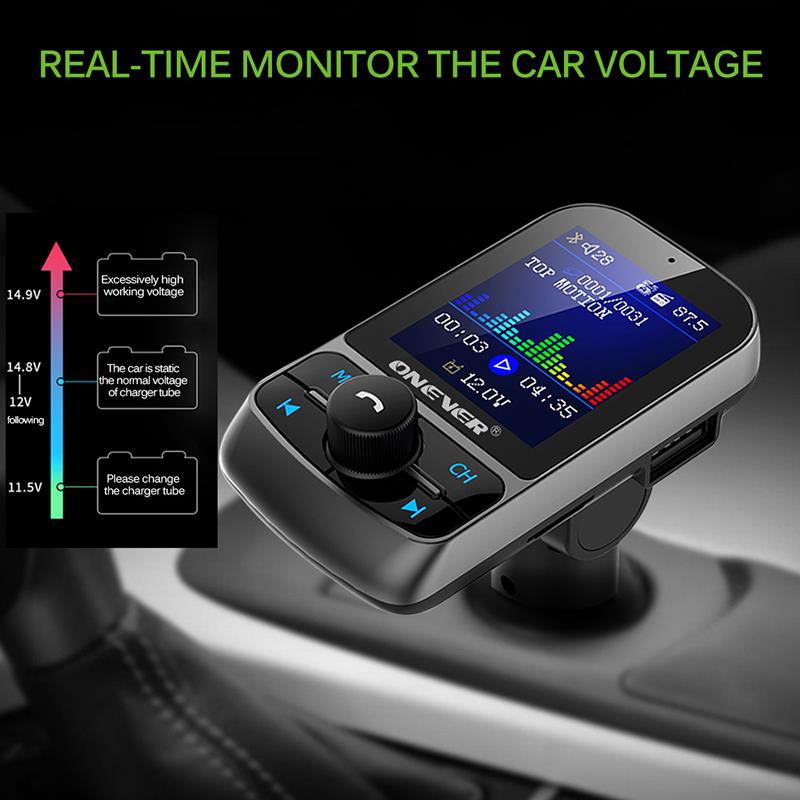 Onever Fm Transmitter Color Screen Aux Modulator Bluetooth