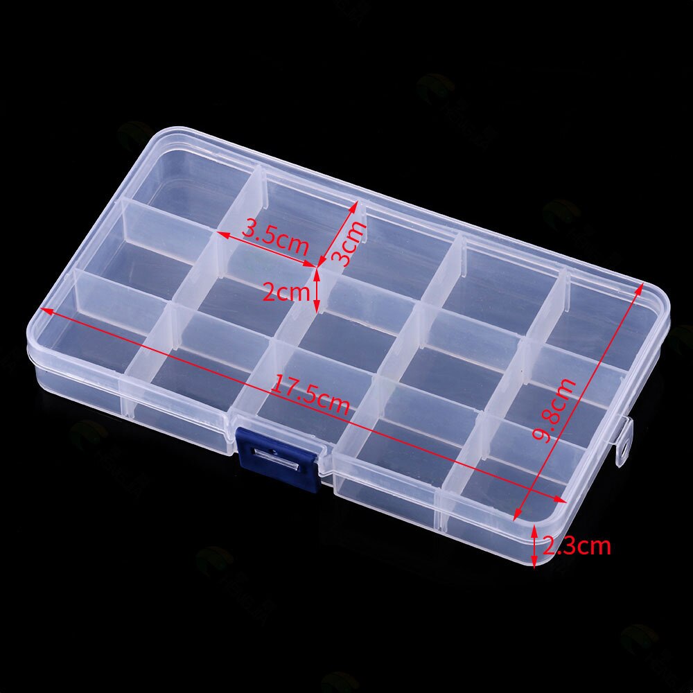 Tackle Box 15 Compartment Fishing Lures Storage Organizer with Removable Dividers Transparent Fishing Baits Hooks Box
