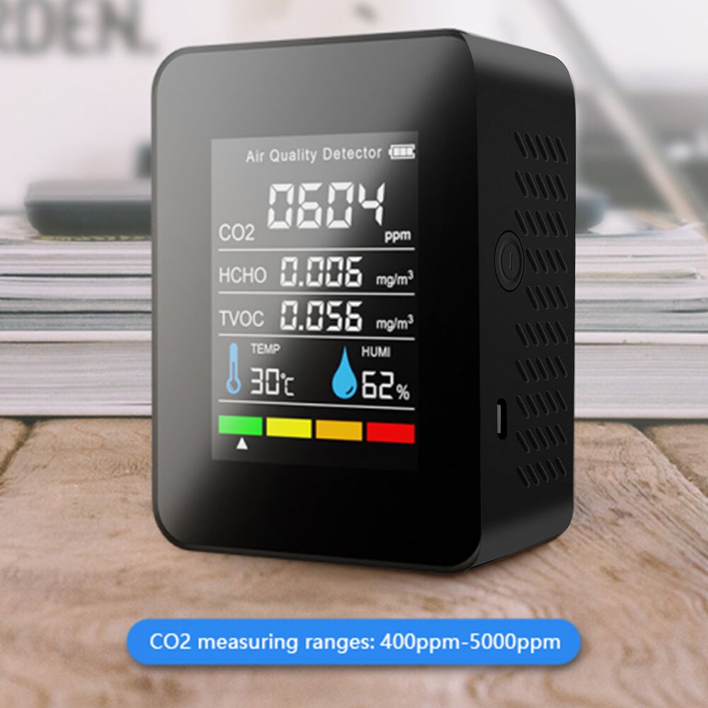 1200mAh Air Detector CO2 Tester Carbon Dioxide TVOC HCHO Value Electricity Quantity Temperature Humidity Display