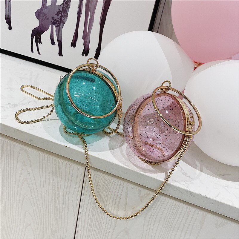 Acrylique circulaire balle sac à bandoulière pour femmes Mini clair sacs à bandoulière rond en métal Transparent soirée embrayage PVC fourre-tout sacs à main