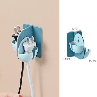 Kitchen Hole-Free Power Cord Plug Hook Multi-Function Seamless Strong Paste Socket Storage Fixed Device Hook: Blue