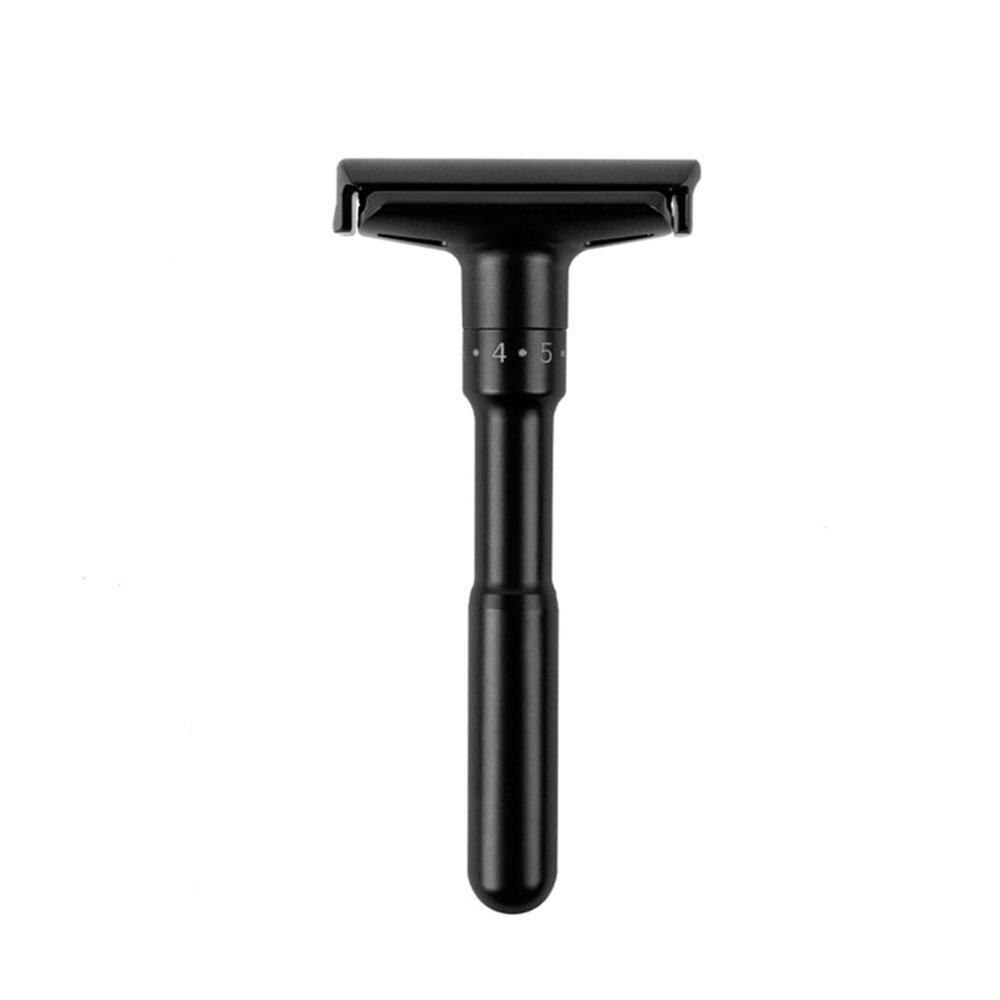 Adjustable Safety Razor Double Edge Classic Mens Shaving Mild to Aggressive 1-6/9 File Hair Removal Shaver it with 5 Blades: Black