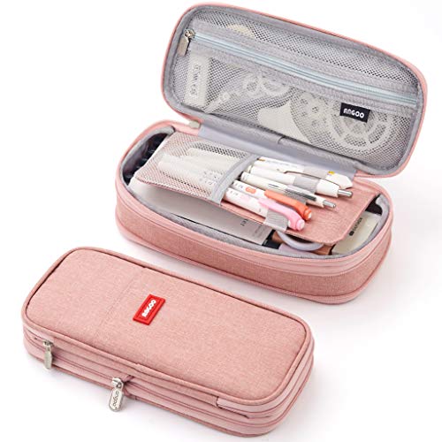 Angoo Cute Foldable School Pencil Case Cute Big Capacity Pencil Pouch Canvas Large Pencil Bag Makeup Bag for Teen School: Pink pencil bag
