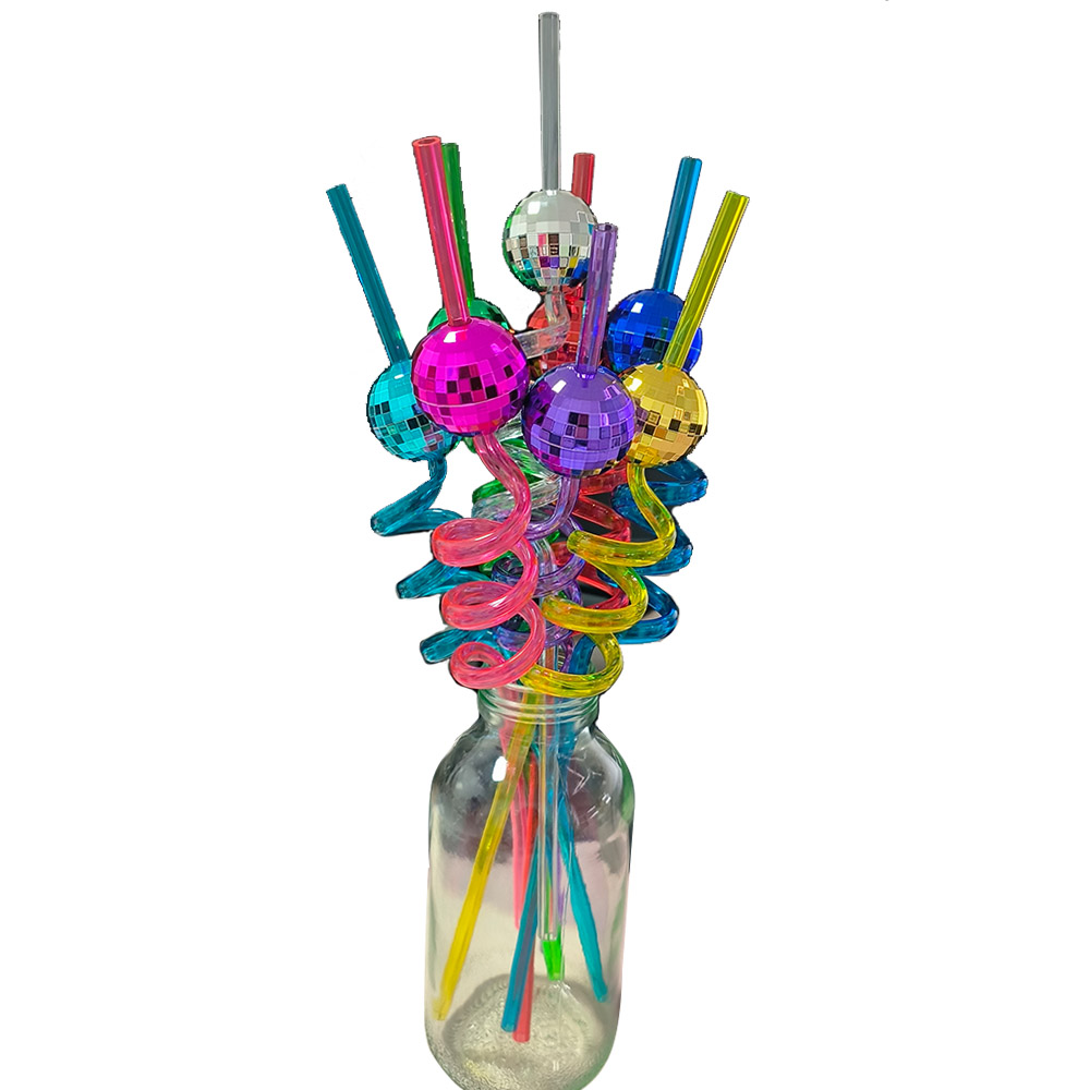 8 stuks kleurrijke spiegel discobal rietjes herbruikbare mini disco plastic stro jaren '70 disco decoratieve rietjes disco party verjaardag decor