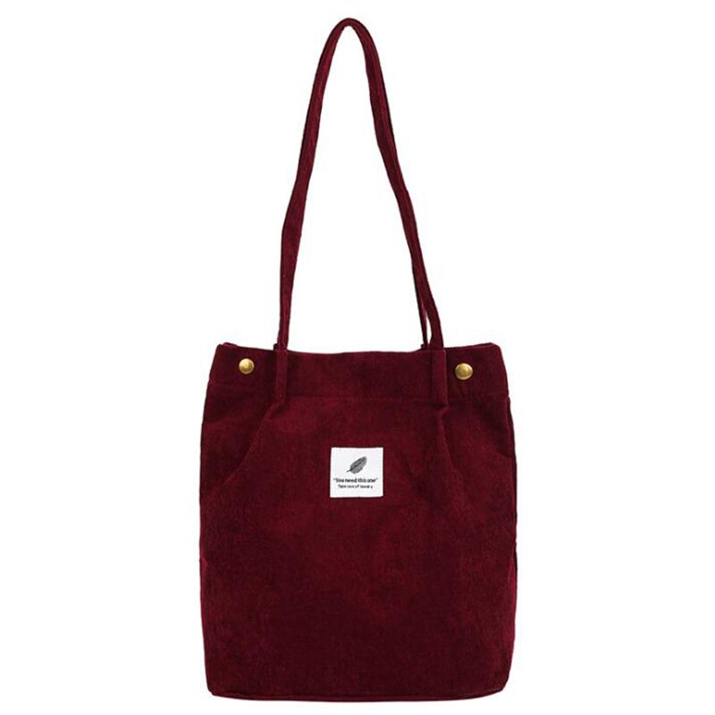 Vrouwen Corduroy Canvas Tote Handtas Vrouwelijke Doek Schoudertassen Jonge Dames Toevallige Boodschappentas Meisjes Herbruikbare Zakken Vouwen: Wine red