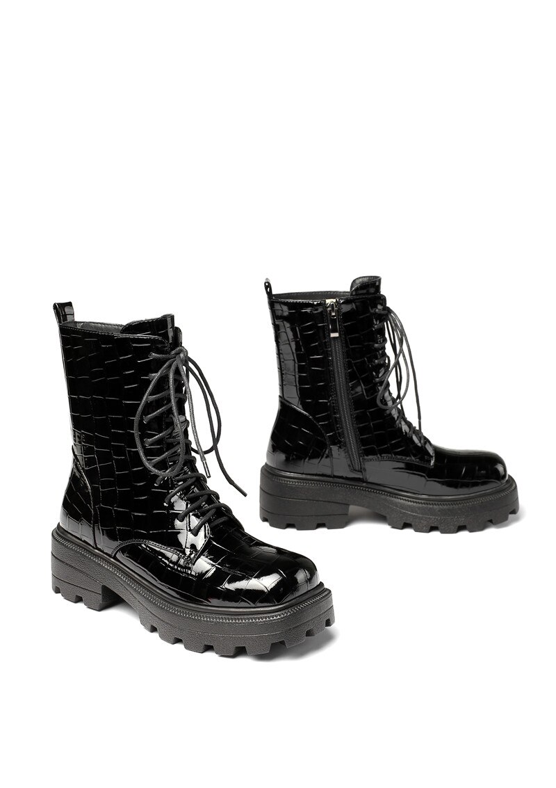 Morazora ankelboots vinter damskor snörning tjocka klackar fyrkantig tå dam boots svart brun