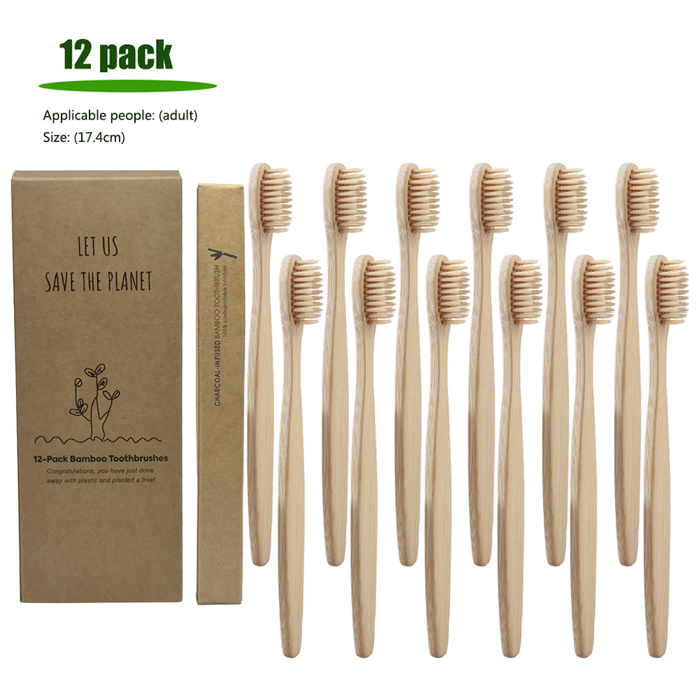 12pcs Natural Bamboo Handle hard Toothbrush Oral Care Eco-friendly Tooth Teeth Rainbow Bristles Brushes Travel Toothbrush: Brown