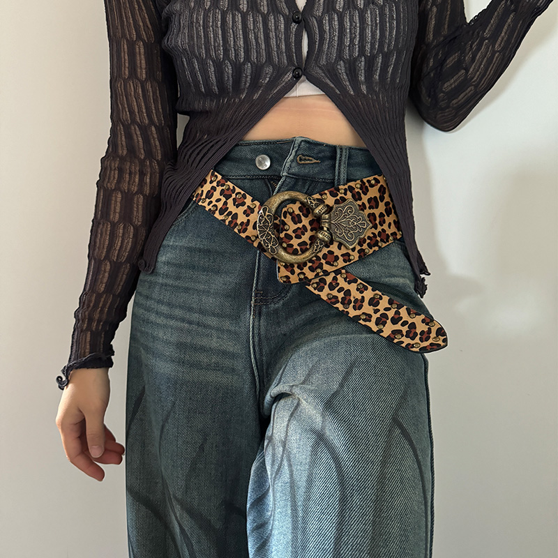 Corsé de vaquera occidental para mujer, cinturón Punk gótico decorativo de leopardo salvaje, cinturón ancho con remaches retro para mujer