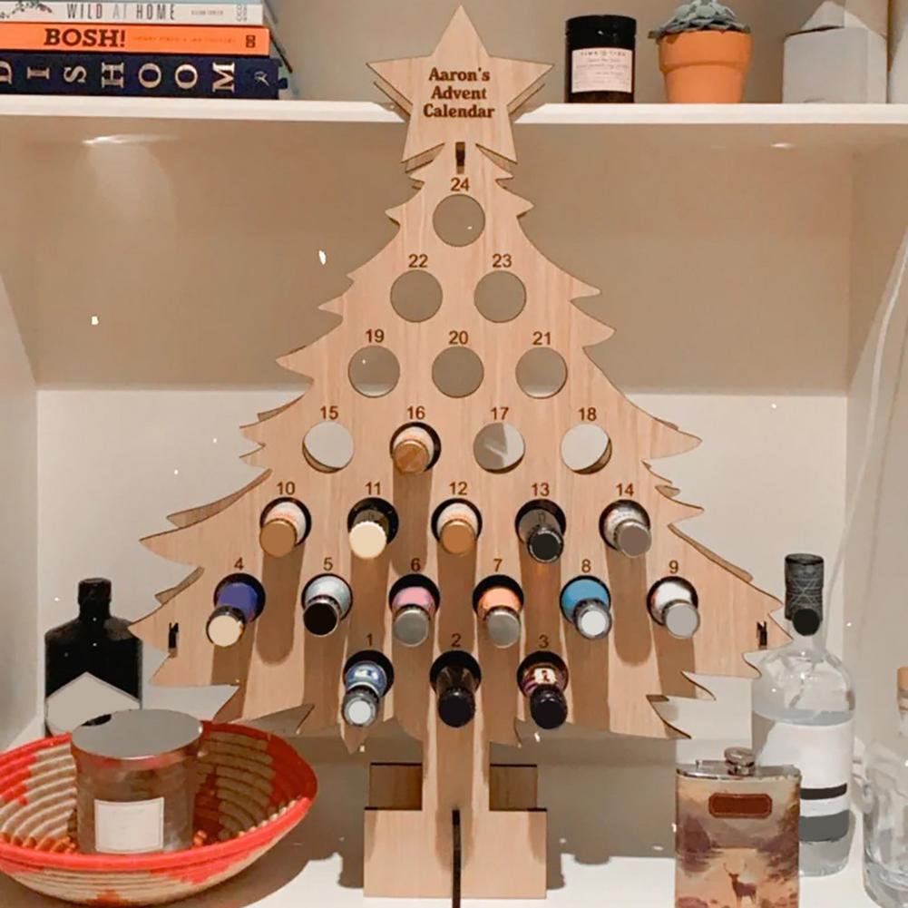 Árbol de Navidad de madera, Calendario de Adviento, estante para botella de vino, cuenta atrás de 24 días, soporte para botella de cerveza, decoraciones navideñas para el hogar