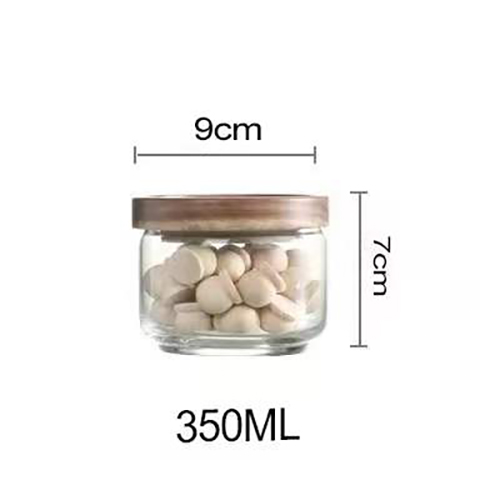 Wood Lid Glass Airtight Canister Food Container Tea Coffee Beans Kitchen Storage Bottles Jar Sealed Grounds Candy Jars Organizer: 350ML