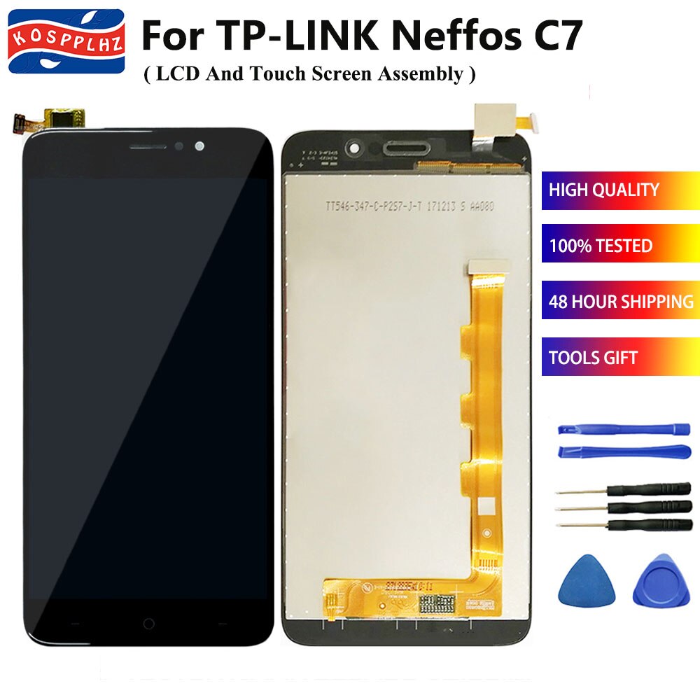 Pantalla táctil LCD de 5,5 pulgadas para TP Link tp-link Neffos C7, conjunto del Sensor de pantalla Neffos C7 TP910A TP910C, herramienta de repuesto probada por 100%: Black no frame