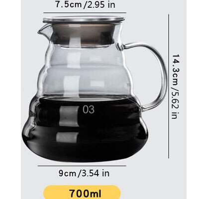 V60 Giet Over Karaf Drip Koffie Pot 300/500/700Ml Glazen Bereik Thee Maker Koffie Waterkoker Brouwer barista Percolator Duidelijk Filter: 700ml