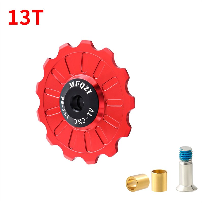 MUQZI 11/12/13/14/15/16/17T Rear Derailleur Jockey Wheel Ceramic Pulley MTB Pulleys Road Bike Ceramics Bearing Guide Wheel: 13T Red