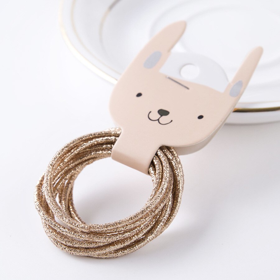 Bandes de caoutchouc en fil d'or pour filles | 10 pièces, couleurs bonbons, Nylon, bande élastique pour enfants, accessoires de cheveux, pour enfants, longue: D-gold