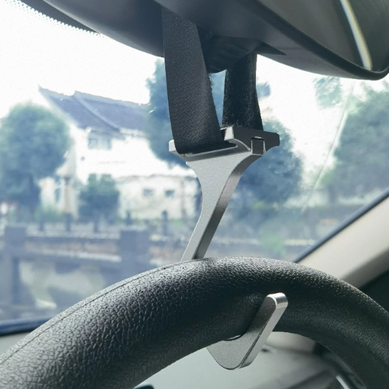 Aluminum Steering Wheel Hook – Adjustable Nylon Strap Car Mount Accessory (For Phone, Keys, Sunglasses)
