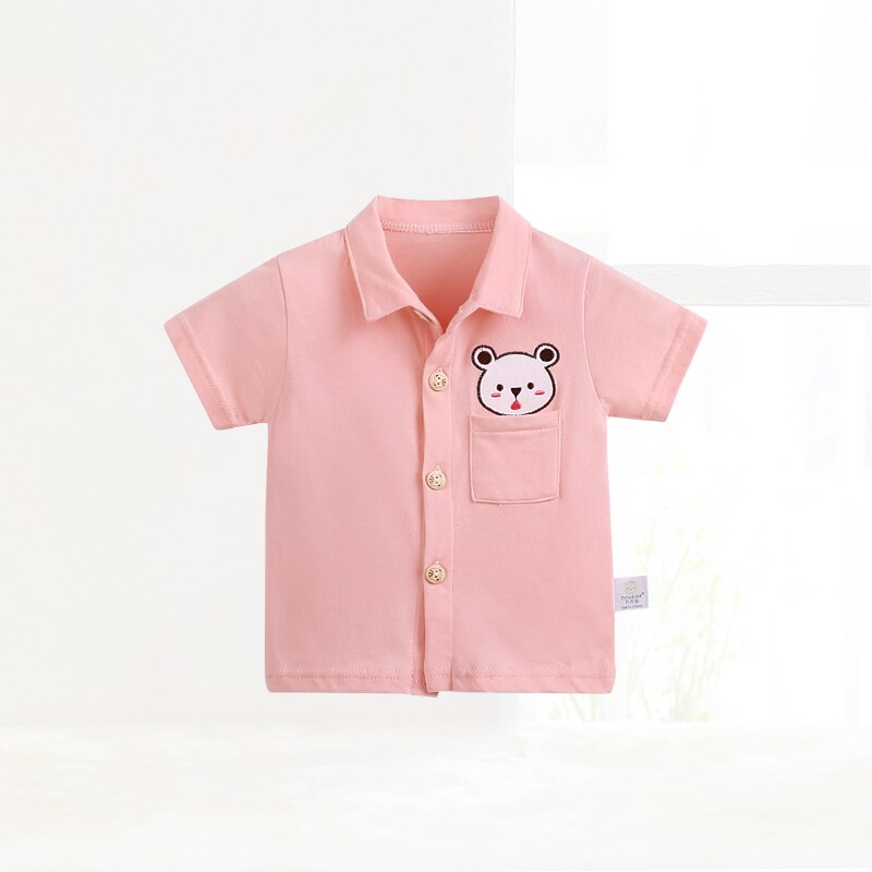 ciciibear baby clothes boys girls short-sleeved shirt summer baby clothes cartoon lapel striped shirt: pink / 12M