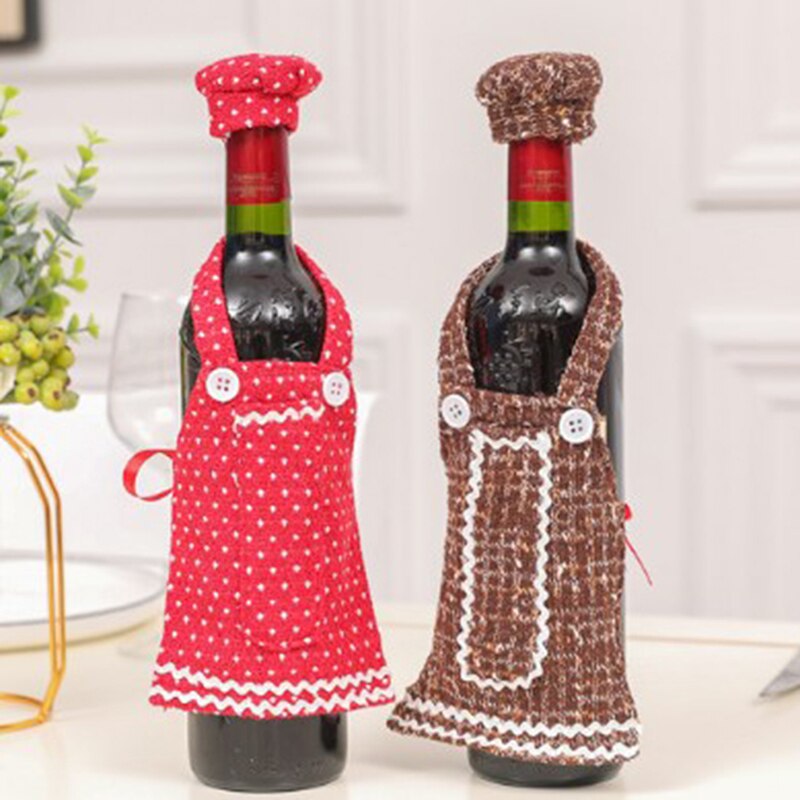 Chique kerstdecoratie gebreide wijnset ornament hoes wijnfles