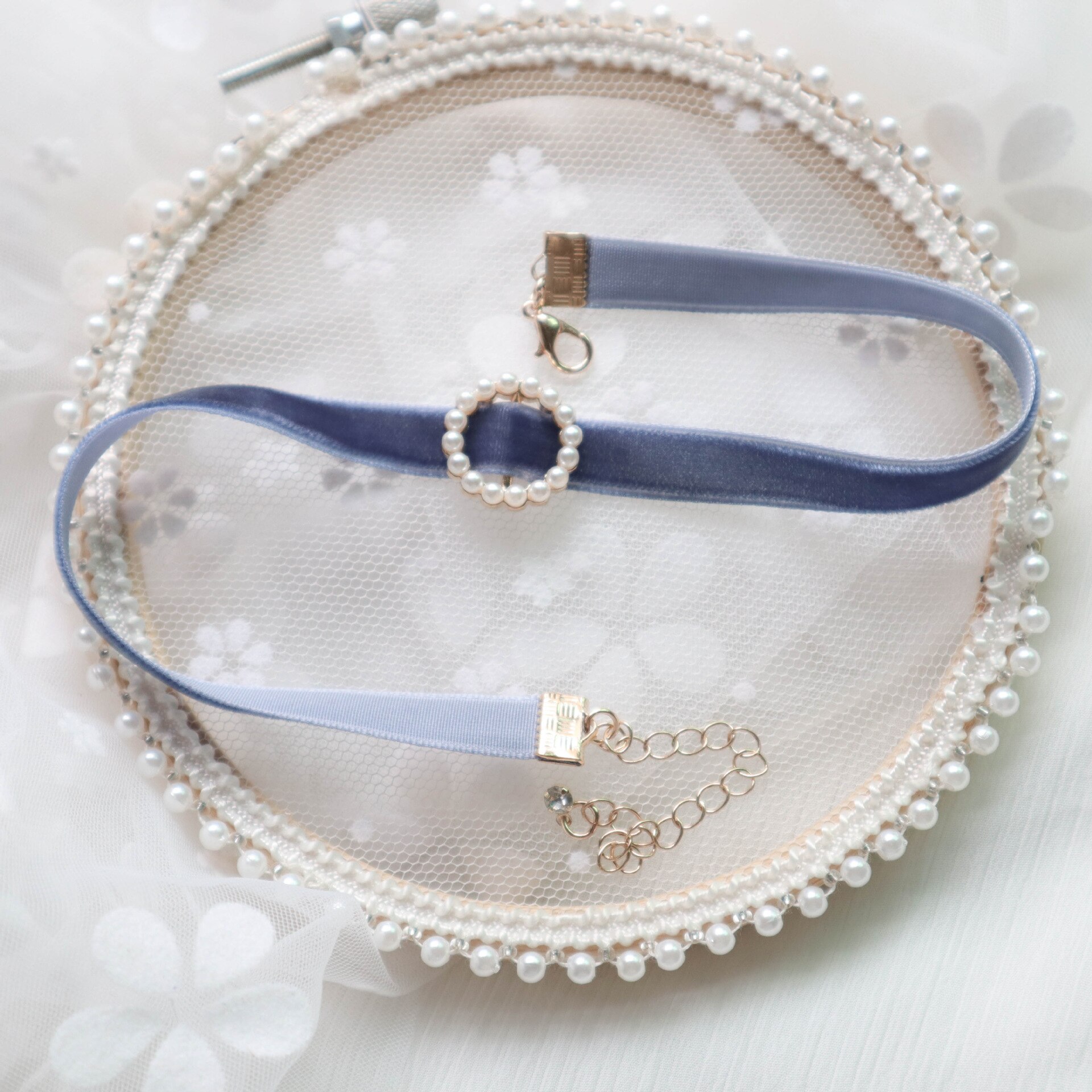 Vrouwen Choker Verstelbare Fluwelen Neck Strap Peer Ring Hanger Chic Ketting Kraag Gothic Punk Stijl Trendy Choker Ketting: blue