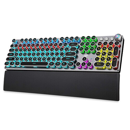 listing104-Key macro definition gaming keyboard desktop multimedia rotary button mechanical gaming keyboard+stickers: PK H YJ DT / brown