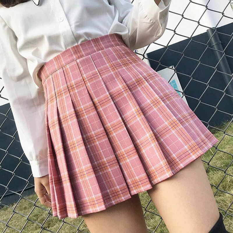 Skoleuniform nederdel plaid kort nederdel plisseret bomulds nederdel kvinder casual jk preppy style mini nederdel