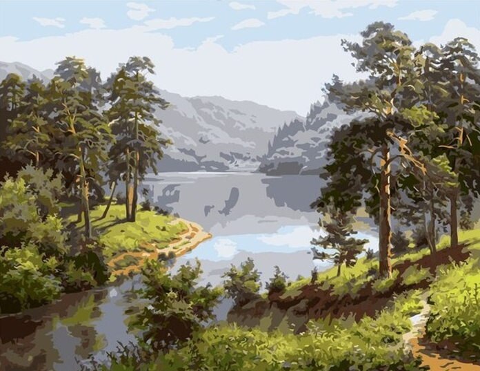 HUACAN Painting By Number Tree Scenery Kits Drawing Canvas HandPainted DIY Picture By Numbers Lake Landscape Home Decor: SZHC1-4939