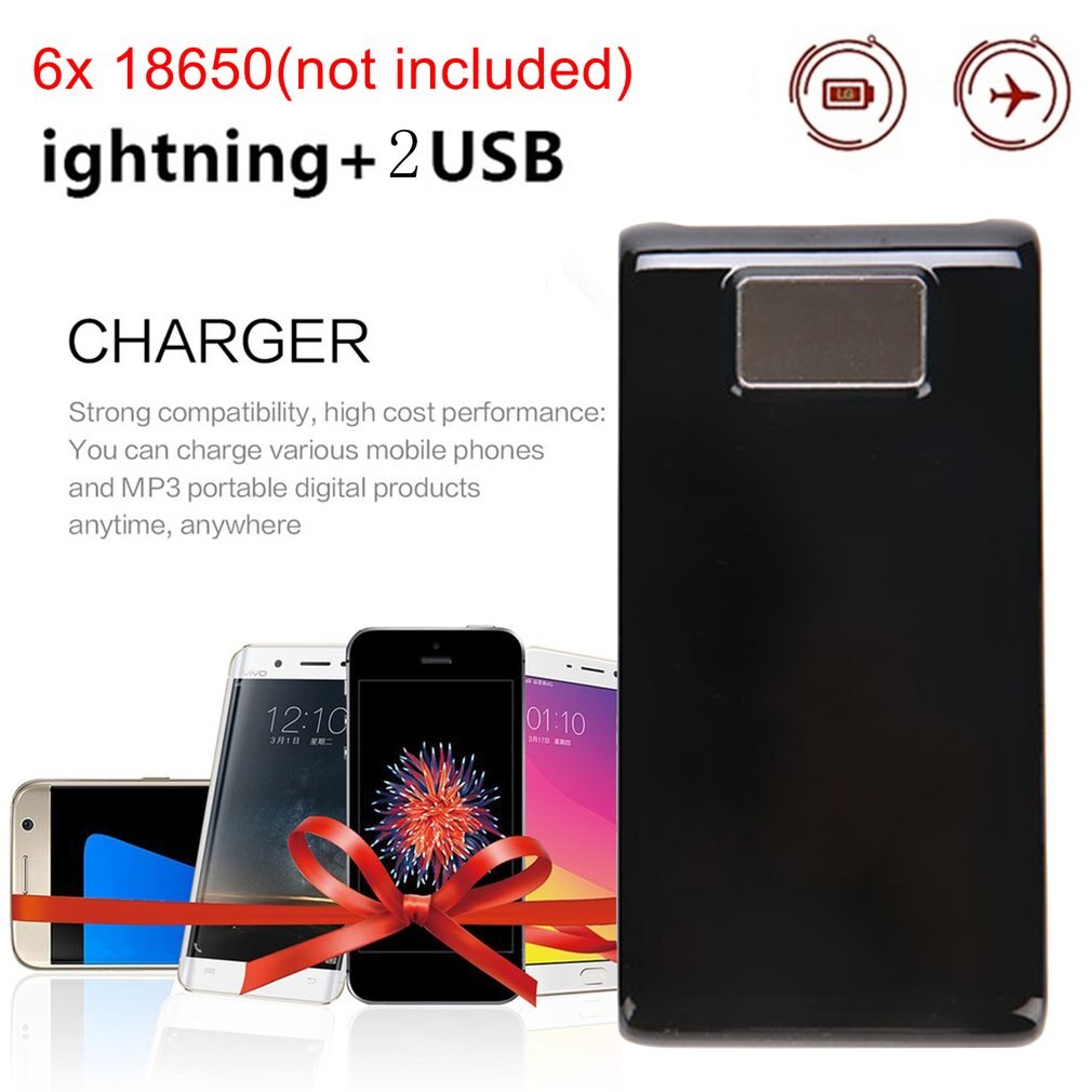 Free Welding Power Bank Box Shell LCD Screen Digital Display Power Bank Case Module DIY Kits Powered By 6x 18650 Battery