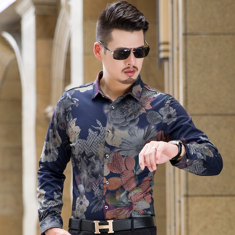 Autumn Plus Size Casual Floral Shirts Men Clothing Simple Regular Fit Long Sleeve Blouse Homme 7XL 6XL 5XL-M: Asian L 50-55KG