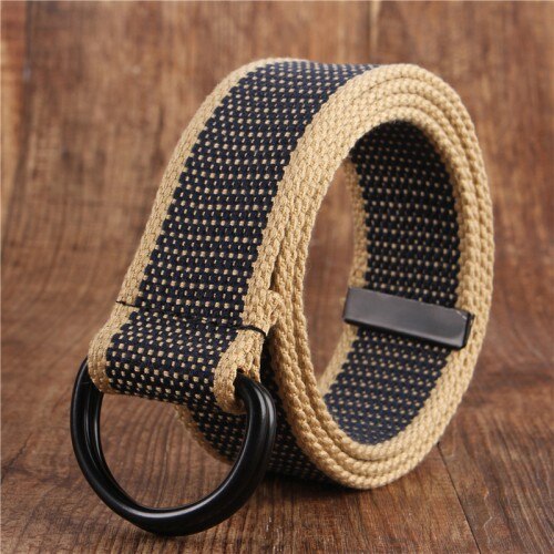 cinturón de lona para hombres jóvenes lona doble anillo hebilla Simple salvaje cinturón vaquero hombres mujeres: blue-tiaowenM