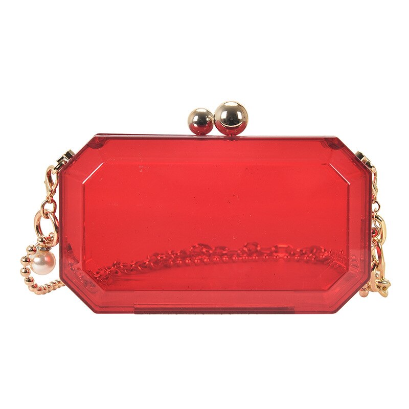 Transparent Acrylic Chain Party Clutch Evening Bag Luxury Women Purses and Handbags Chic Bag Shoulder Crossbody Bag: Dark Red