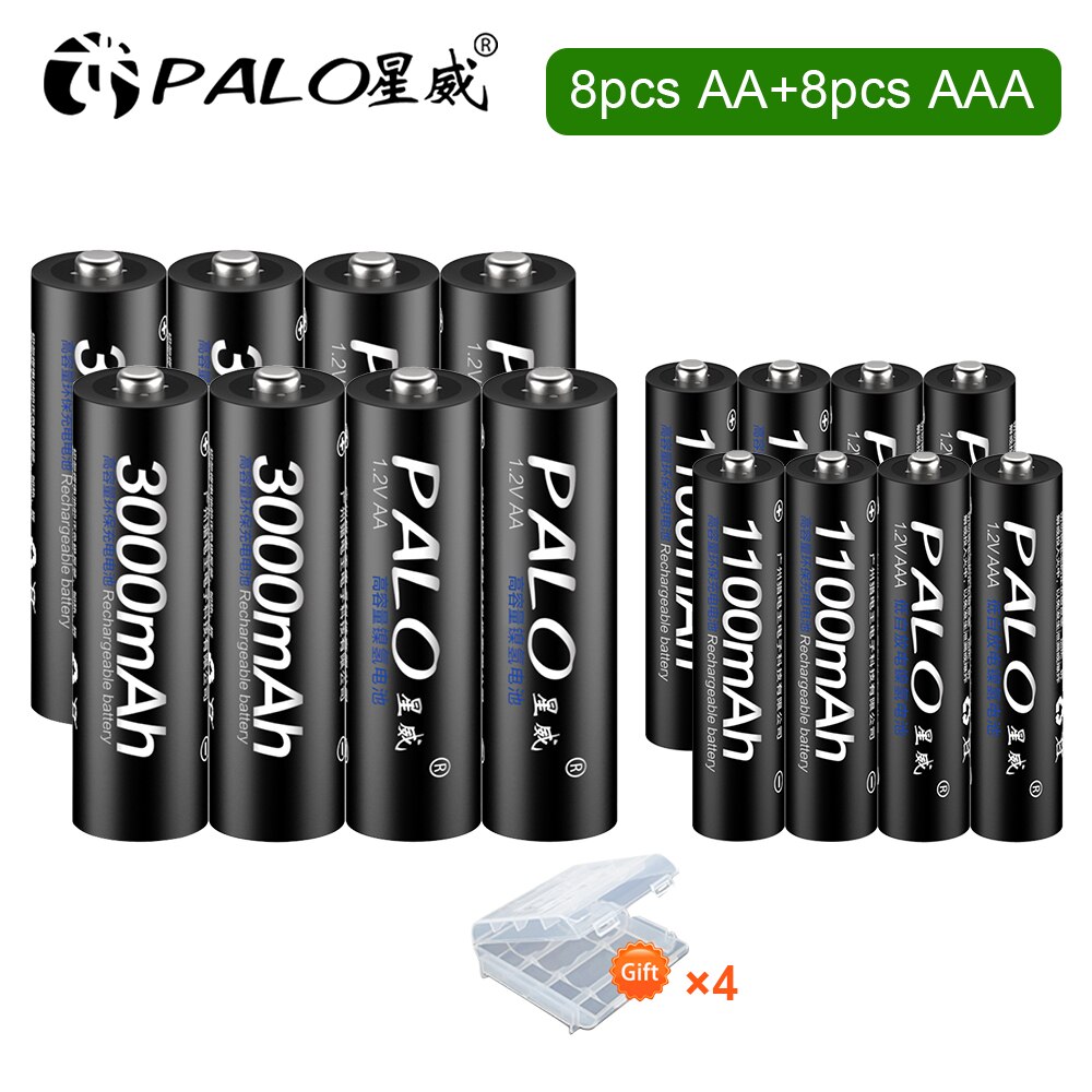 8Pcs 1.2v AA Battery Rechargeable+1.2V Nimh AAA Rechargeable Battery+Lcd Display Usb Smart Battery Charger For 1.2V Nimh AA AAA: 8AA and 8AAA