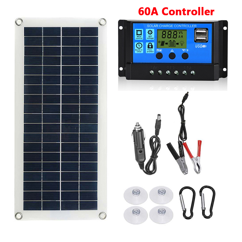 300w kit de painel solar completa dupla 18v usb 60a controlador gerador solar portátil para a energia móvel relógio telefone carregador bateria: 10W-60A Controller