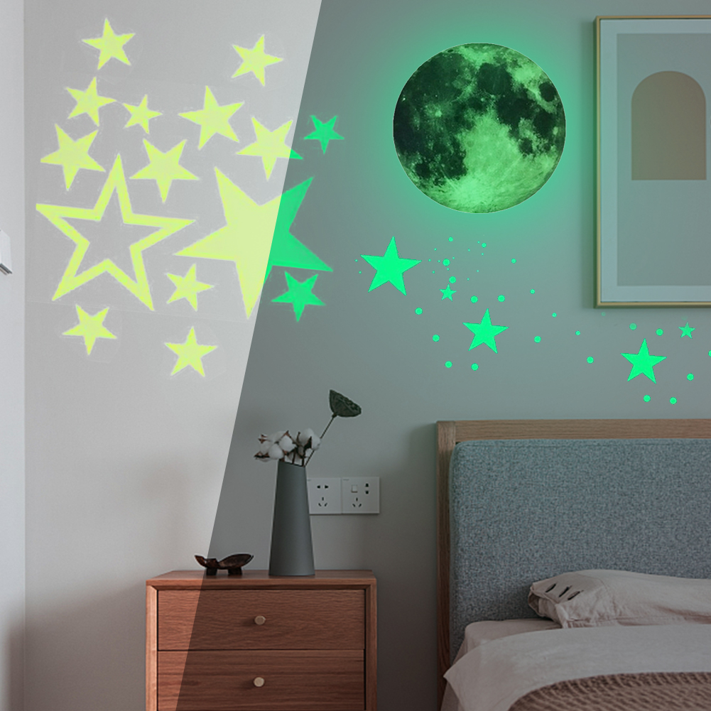 435pcs/set 3D Moon Star Luminous Sticker Self Adhesive Glow In The Dark Wall Decal Door Window