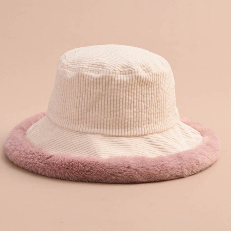 Autumn Winter Corduroy Hat Flat Top Ladies Hat Women Thick Warm Fisherman Caps: Beige