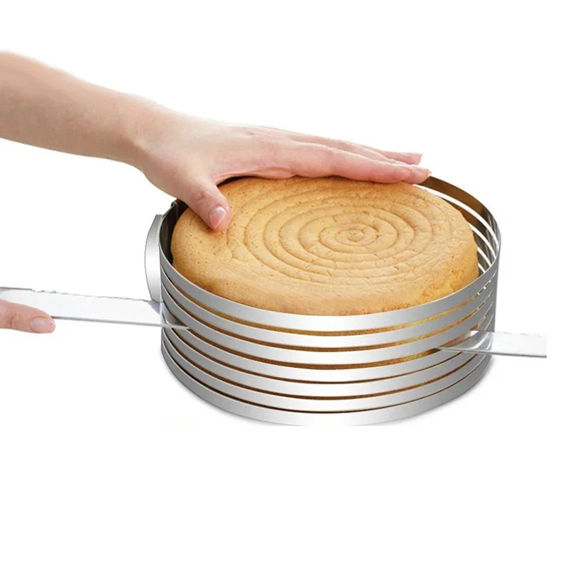 Cortador de pastel de pan redondo ajustable, molde de anillo de Mousse, rebanador de 6 capas, herramienta de horneado de cocina, herramientas de pastelería de confitería, 24-30cm
