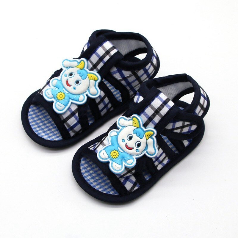 Baby sandalen cartoon dieren geruite baby katoenen sandalen casual schoenen zachte bodem baby peuter schoenen: Zwart / 12