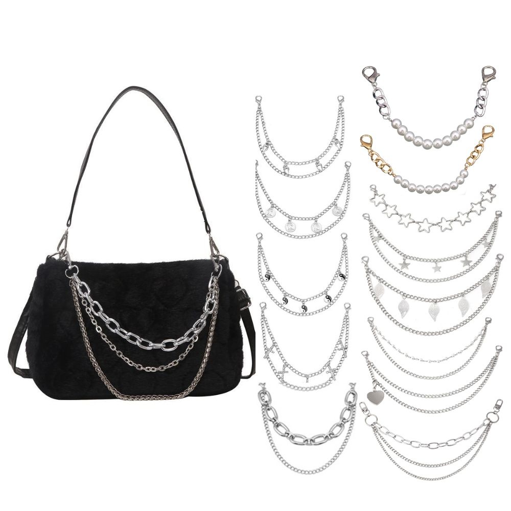 Cadena de Metal multicapa para bolso, asas DIY, mariposa, corazón, estrella, colgante, cadena de bolso de hombro, accesorios de bolsa de repuesto, cadena de perlas