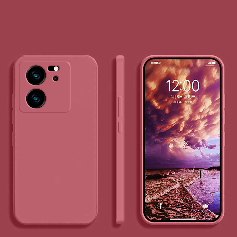 Coque de téléphone carrée en silicone liquide pour Xiaomi, coque arrière souple, couverture de luxe, Mi 13T, Mi 13 T Pro, Mi 13T Pro, 5G: PC + TPU / Rouge foncé