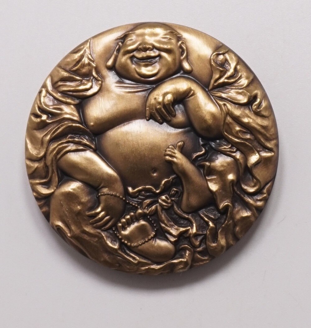 45mm HOTEI Boeddhistische monnik God van Tevredenheid & Geluk Bronzen Medaille Coin