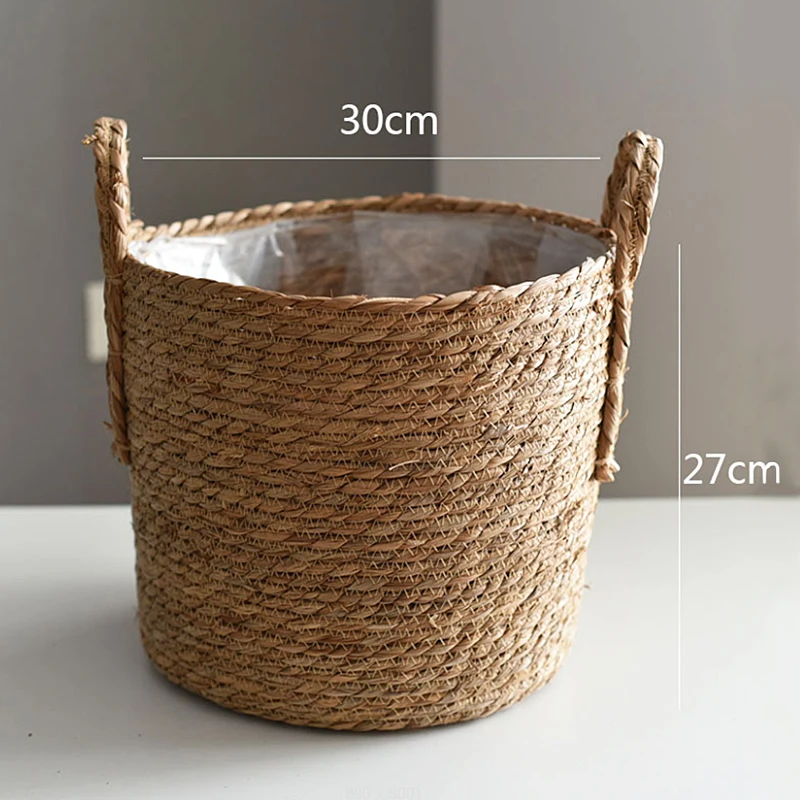 Cesta para macetero tejida hecha a mano, almacenamiento de ropa, paja decorativa, mimbre, algas marinas, maceta para jardín: Verde