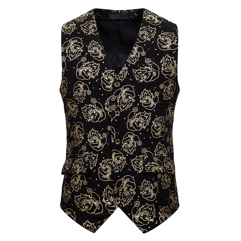 Heren kerstpak vest chaleco zilveren kerstman folie print smoking vest heren podium gilet heren kostuum