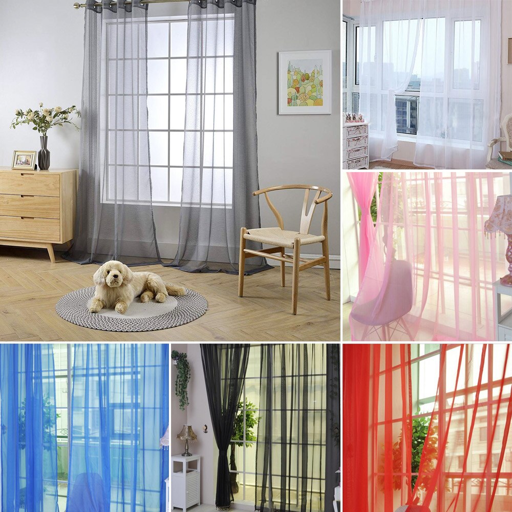 Pair (2 Panels) Of Tulle Curtains Solid Sheer Curtains Tulle Window Voile Net Curtains Window Screen Home Kitchen Living Room De