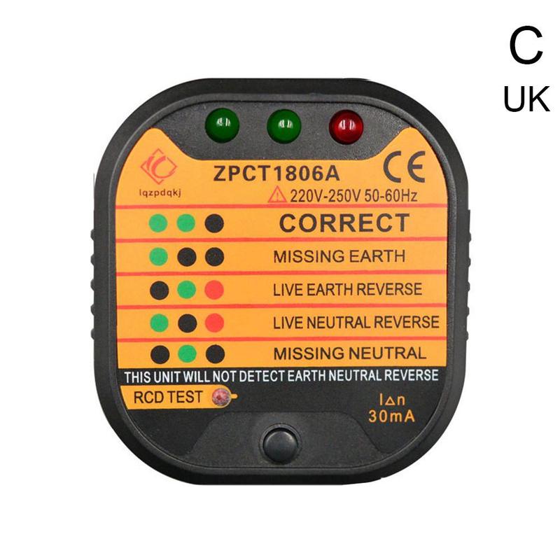 AST01 Electric Socket Tester EU Plug US UK AU RCD GFCI Test Outlet Ground Zero Line Plug Polarity Phase wire Wall check: UK