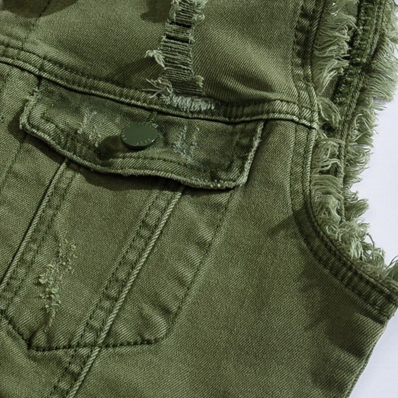 chaleco vaquero coreano de corte delgado para hombre de la de la personalidad chaleco sin mangas de un solo pecho Punk deshilachado de talla grande M-5XL prendas de vestir exteriores para hombre