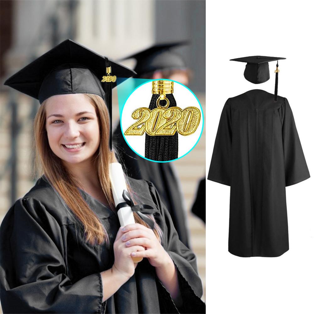Bachelor Gown Unisex High School Students Adult Graduation Master Bachelor Cap Gown Tassel hat Set Cosplay Costume: Black / XL