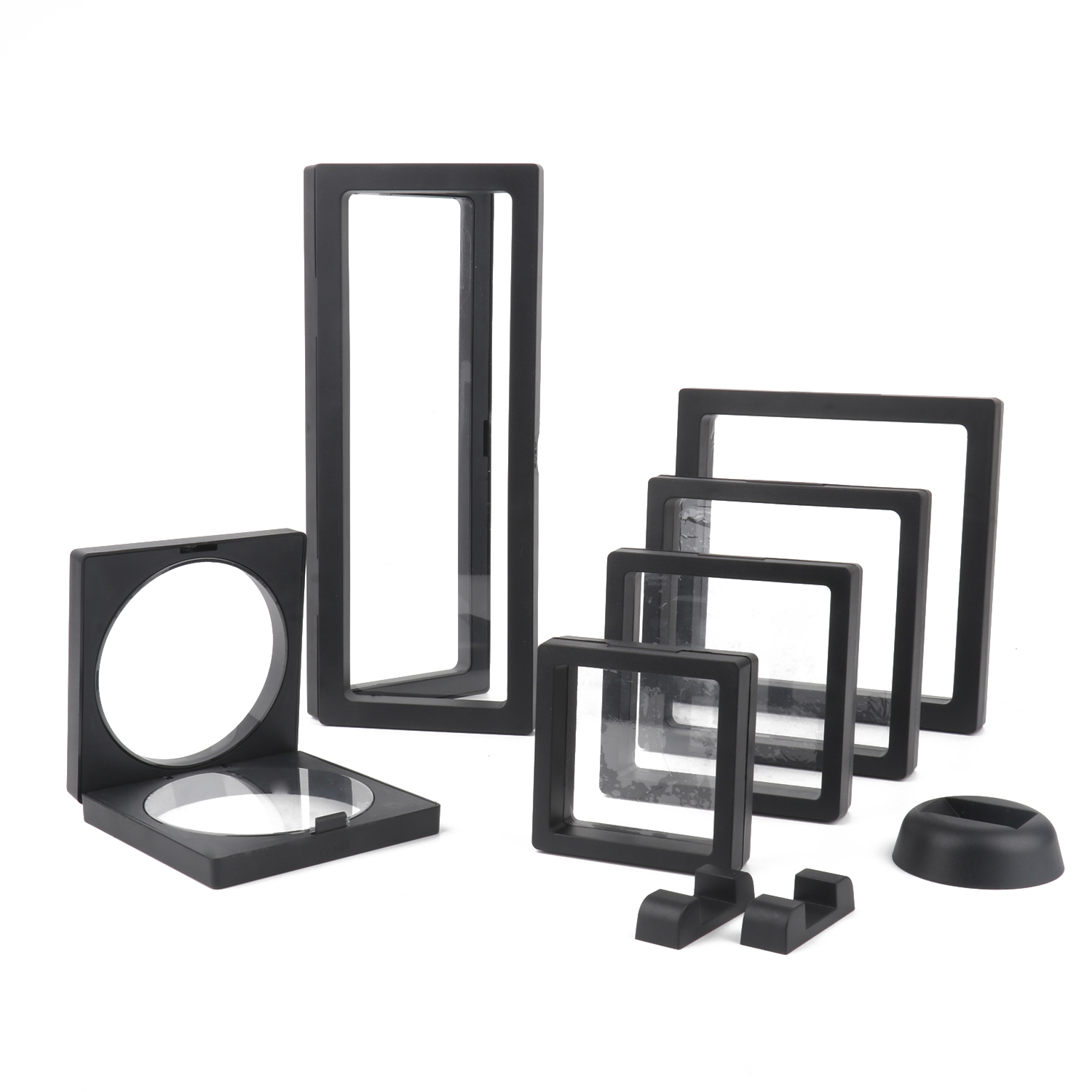 Caja de almacenamiento de joyería de película PE, caja de embalaje 3D, soporte libre de piedras preciosas, marco flotante, membrana, anillo, pendientes, collar, soporte de exhibición