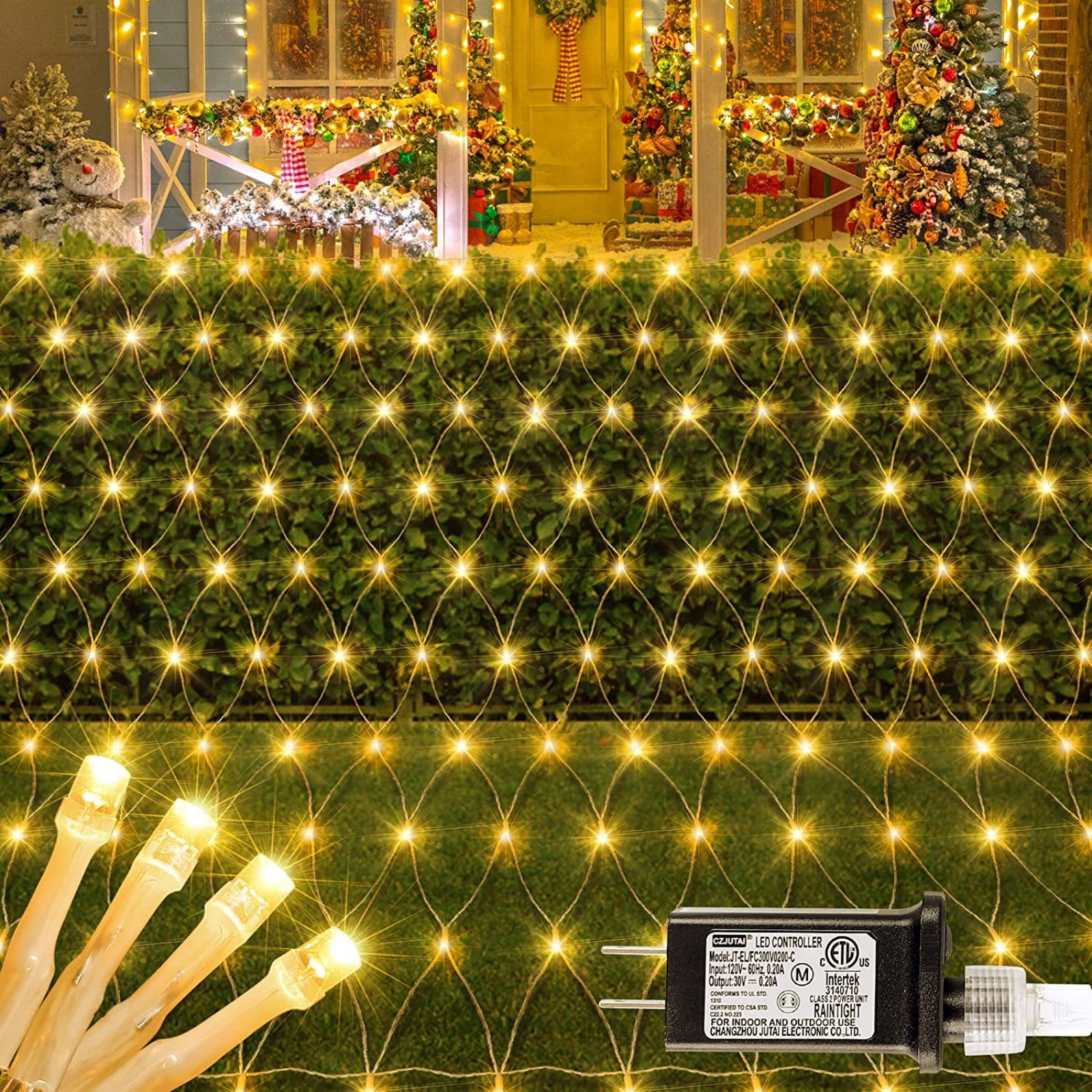 Guirnaldas de luces LED de malla de 24V, 1,5x1,5 M, 3x2M, 6x4M, cortina impermeable para exteriores, lámpara de cadena, decoración del banquete de boda de Navidad, blanco cálido RGB
